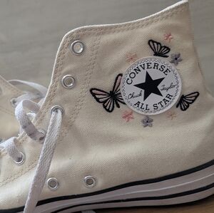 Converse Kids High-Top Sneakers - Cream with Butterfly Design